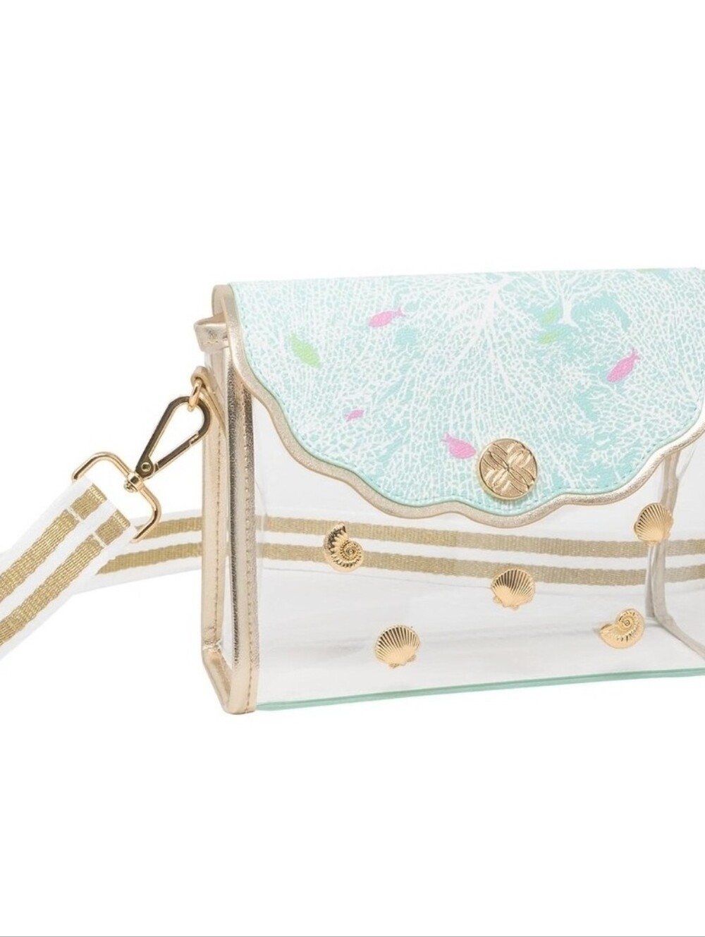 Lilly Pulitzer Clear Crossbody with Mint Scallop Flap & Gold Accents/ BNWT